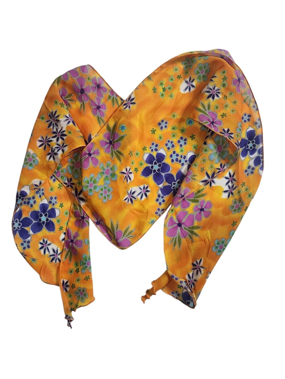 Orange Floral Head Or Neck Scarf